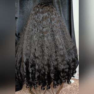 Synthetic 22" Thick Yaki Burmese Curly Wig V U Part 4 C Hair Free GWP